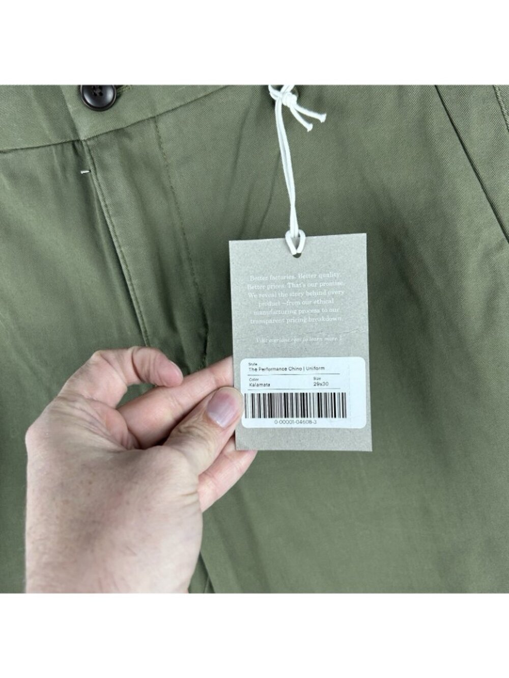 New Men’s Everlane Performance Chino Straight Olive green Pants size 29 x 28 NWT - Picture 2 of 11